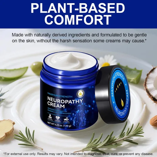 Vista 2 de Crema para aliviar los nervios e ingredientes naturales – Crema calmante para pies y manos para molestias nerviosas, hormigueo y sensación de ardor