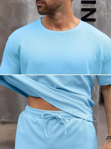Vista 5 de Babioboa Conjunto de camiseta y pantalones cortos de manga corta para hombre, 2 bolsillos, de gran tamaño, de dos piezas, casual, uso diario