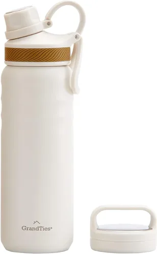 Vista 24 de GrandTies Botellas de agua deportivas de acero inoxidable con 2 tapas – Boca ancha aislada al vacío reutilizable a prueba de fugas sin BPA, Cantín