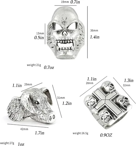 Vista 2 de Eddie Munson Juego de anillos góticos de rock para hombres y mujeres, anillos de piedra de garra de águila y cráneo punk de cerdo, joyería