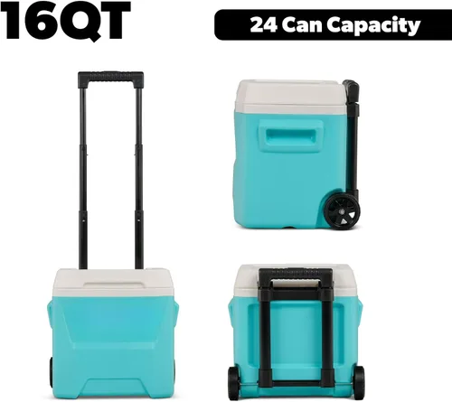 Vista 4 de Cooler Hard-Sided Ice Chest, Portable Insulated Cooler with Wheels, Telescoping Handle, Cool Riser Tech, Leak-Resistant