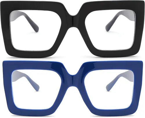 Vista 11 de Gafas de luz azul de gran tamaño para mujer, marco cuadrado grueso, elegantes gafas sin receta