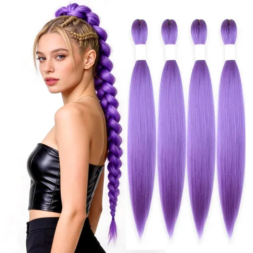 Vista 58 de Cabello trenzado burdeos, 10 pulgadas, 4 paquetes Cabello preestirado, trenzas de ganchillo cortas y rectas, textura Yaki, fibra sintética