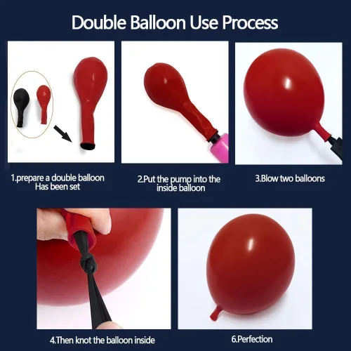 Vista 5 de Arco de globos rojo, blanco y azul, doble relleno, kit de guirnalda de globos de látex dorado con látex dorado para cumpleaños, 4 de julio, Rojo