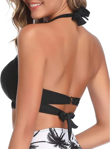 Vista 5 de Tempt Me Top de bikini para mujer, con realce y push up, traje de baño retro, parte superior acolchada