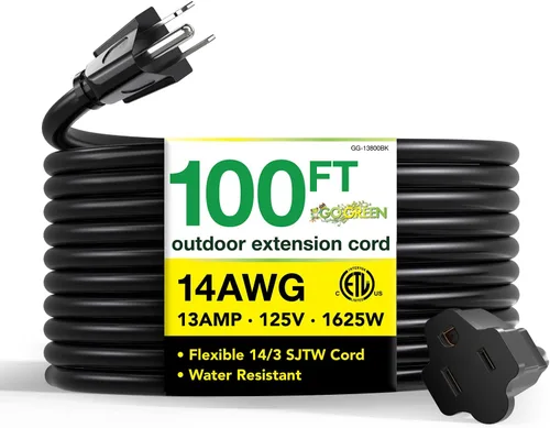 Vista 32 de Go Green Power Inc. (GG-13708BK) - Cable de extensión 16/3 SJTW para exteriores; color negro, 8 pies