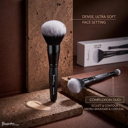 Vista 2 de Bueart Design - Juego de brochas de maquillaje de doble punta para base y corrector, cepillo de mezcla 2 en 1 para base líquida y crema, contorno