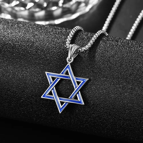 Vista 4 de ADMETUS Regalos para el día de San Valentín para él, collar de estrella de David de plata de ley 925, colgante hexagonal de estrella judía Estrella