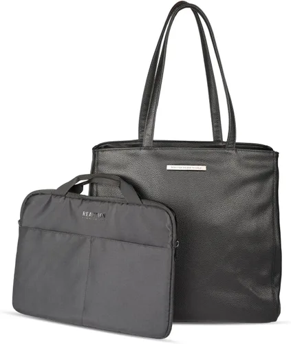 Vista 10 de Kenneth Cole Reaction Marley - Mochila de cuero vegano con doble compartimento para mujer de 15 pulgadas Negro