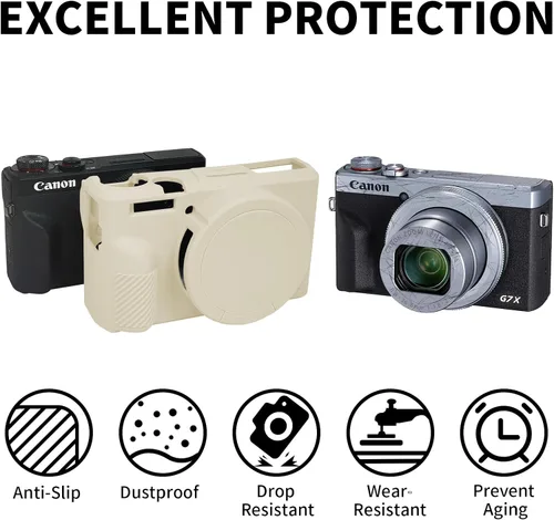 Vista 2 de Funda G7X Mark III, Funda Protectora para Cámara Digital Canon Powershot G7X Mark III, Funda de Silicona con Cubierta de Lente Extraíble, Funda