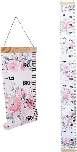 Vista 11 de Tabla de crecimiento para niños, marco de madera, lienzo de tela, regla de medición de altura de bebé a adulto para decoración de habitación