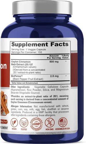 Vista 2 de NusaPure Canela de Ceilán, 500 mg, 150 cápsulas vegetales (sin OMG, veganas)