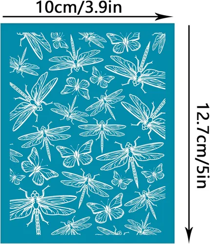 Vista 2 de OLYCRAFT Pantalla de seda de 4 x 5 pulgadas para arcilla polimérica - Plantilla de mariposa de libélula - Malla de transferencia reutilizable