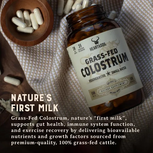 Vista 6 de HEART & SOIL Suplemento de calostro 100% alimentado con pasto y acabado de ganado regenerativo para la salud intestinal, muscular e inmunológica