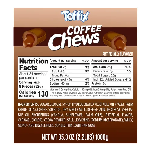 Vista 2 de Toffix Masticables de café, caramelos masticables suaves rellenos en el centro, 250 piezas de bocadillos envueltos individualmente para niños