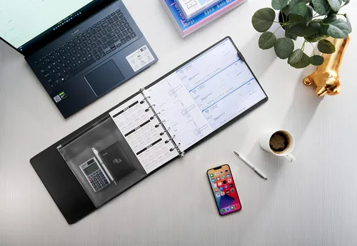 Vista 5 de Inkline Executive - Carpeta de 7 anillos, piel sintética de alta calidad, capacidad de 500 cheques, para hojas de 9 x 13 pulgadas, con organizador
