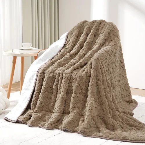 Vista 36 de Drewin Manta con peso de 15 libras para adultos, manta con peso de sherpa marrón suave y acogedora para dormir y relajarse, manta de cama gruesa