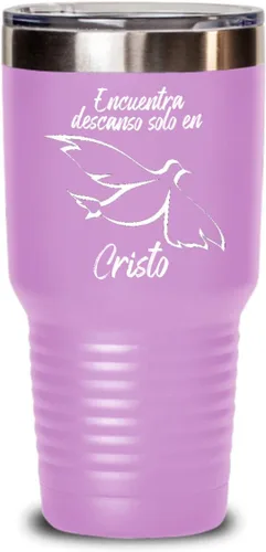 Vista 8 de Regalos católica cristianas vaso en español con versículos de la biblia para padres encuentra descanso Negro