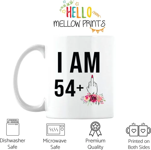 Vista 2 de Regalo de 55 cumpleaños para mujeres, 54 + un dedo medio, lindo divertido regalo para ella, taza única de Bday para mejor amiga girando 55