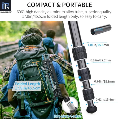 Vista 5 de INNOREL RT45A+D34 Trípode de cámara profesional de aleación de aluminio compacto portátil trípode fotográfico monopod para cámara réflex digital