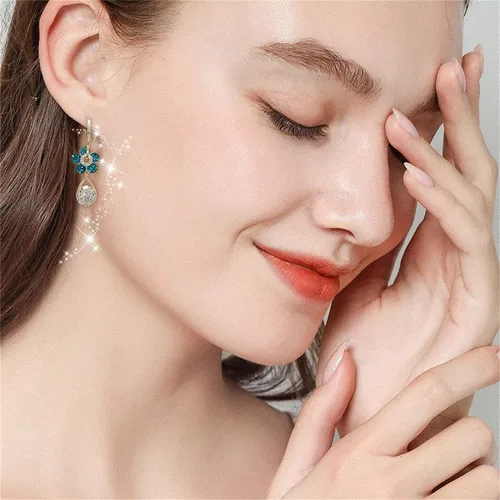 Vista 8 de Aretes de flores azules de calidad, diseño especial, aretes de gota de agua, aretes de flores de calidad, aretes retro extranjeros únicos, aretes