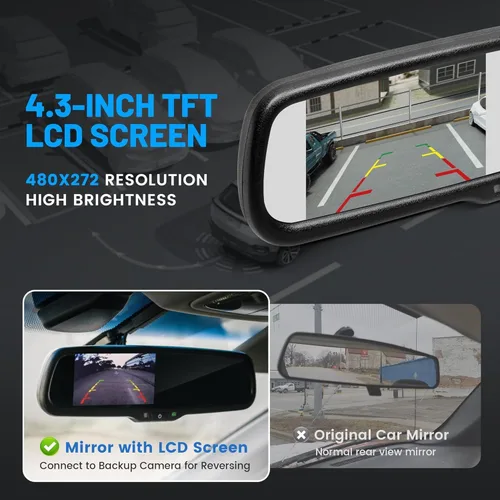 Vista 4 de EWAY Para Toyota Tundra 2007-2014 4.3 "Monitor de espejo retrovisor con manija del portón trasero Kit de cámara de respaldo Estacionamiento