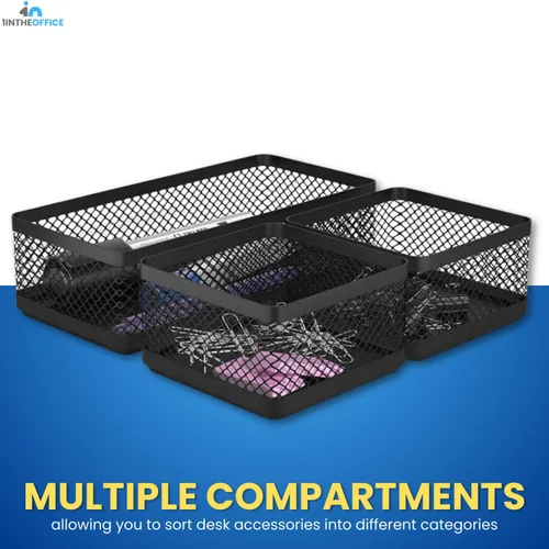 Vista 5 de 1InTheOffice Mesh Collection - Bandeja organizadora de cajones de escritorio, 3 compartimentos, apilable, negro mate (paquete de 2)