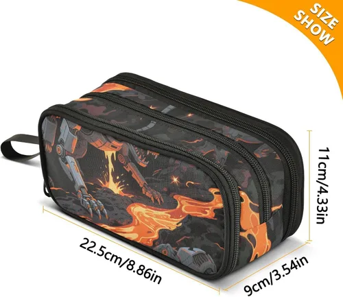 Vista 3 de Nylon Niñas Lápiz Bolsa Metal Máquina Fuego Negro Oscuro Gran Capacidad Arte Lápiz Estuche Escuela Papelería para la Escuela Secundaria Adolescente