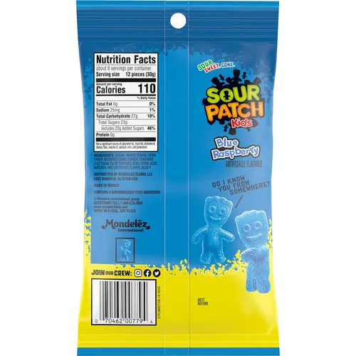 Vista 13 de SOUR PATCH KIDS Caramelo suave y masticable de frambuesa azul, bolsas de 12-8 onzas