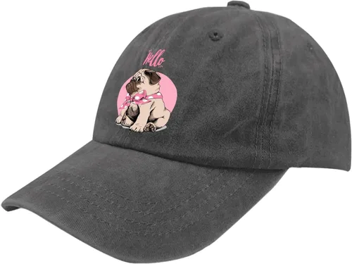 Vista 2 de Gorras de béisbol con diseño de perro carlino y papá, sombreros de mezclilla vintage ajustables