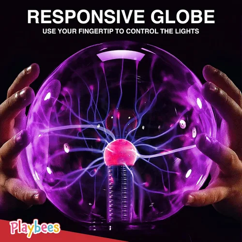 Vista 5 de Playbees Bola de plasma púrpura – 7 pulgadas – Bombilla de bobina Tesla electricidad estática en un globo de vidrio presurizado al vacío, nebulosa