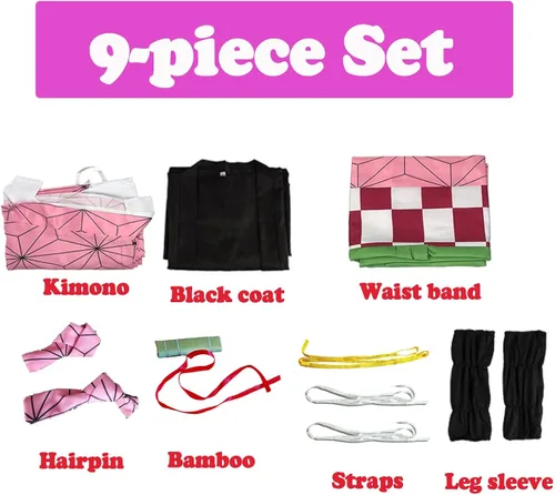 Vista 5 de Disfraz de anime Kamado Nezuukoo para cosplay kimono juego de rol para fiesta de Halloween con bambú