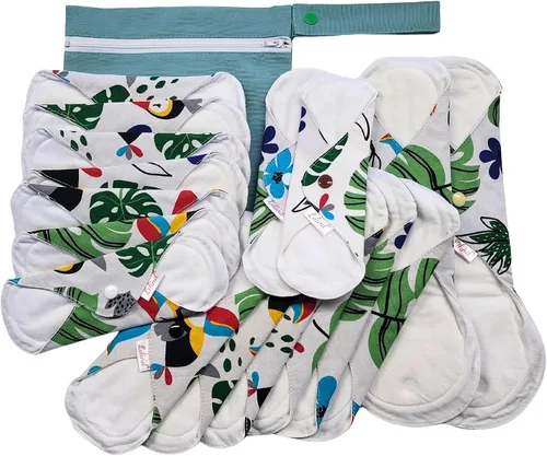 Vista 9 de Lilind ® Paquete de 7 toallas de tela para tanga en flores rojas, 100% algodón orgánico, reutilizables, lavables, toallas sanitarias menstruales