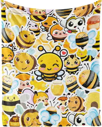 Vista 9 de Manta de abeja para niños, suave, mullida y acogedora, 30 x 40 pulgadas, manta de regazo para sofá, oficina, color negro, lindas mantas cálidas