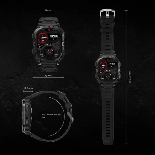 Vista 7 de CARBINOX Blaze - Reloj inteligente doble con GPS, resistente rastreador de fitness impermeable IP69K, compatible con Android e iOS, más de 170 modos