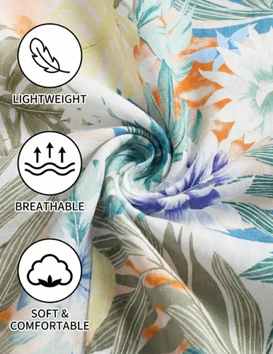 Vista 6 de ZAFUL Camisa hawaiana de manga corta con botones para hombre, estilo casual, tropical, floral, para verano, playa, vacaciones, polo 0_PAT2