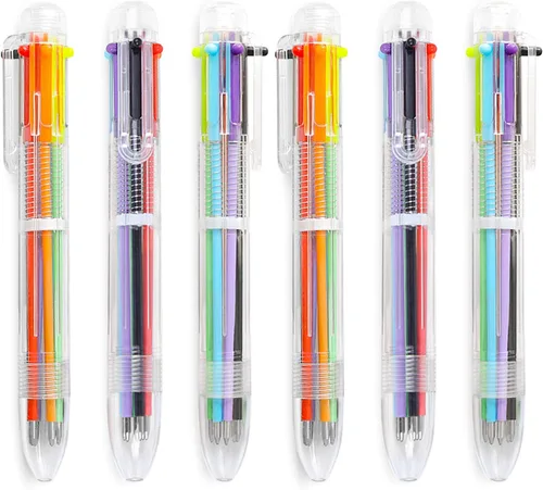 Vista 8 de Hutou Paquete de 4 bolígrafos multicolores 6 en 1 de 0.020 in, 6 colores, retráctiles, para niños, recuerdos de fiesta