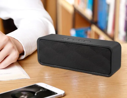 Vista 7 de Altavoz Bluetooth inalámbrico con ranura para tarjeta AUX/USB/TF, altavoz estéreo portátil para exteriores con audio HD, graves mejorados, Negro