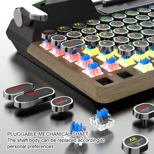 Vista 5 de Yoidesu Mechanical Keyboard, Bluetooth 5.0 Computer Keyboards with 84 Key Blue Switches, Punk Round Keycap, RGB Backlight, Retro Typewriter