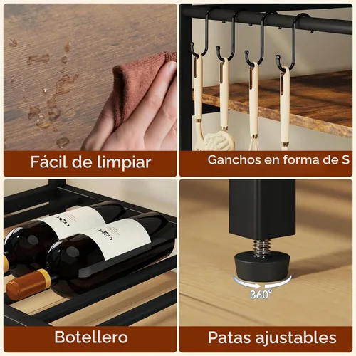 Vista 2 de IBUYKE Isla de cocina con almacenamiento, estante para panaderos con toma de corriente, soporte para microondas con encimera grande, carrito