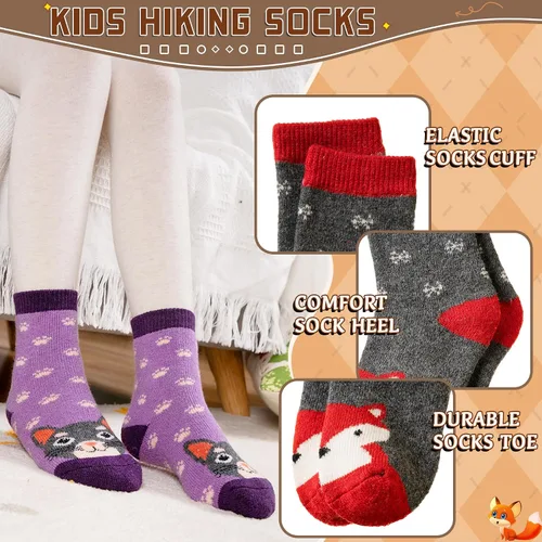 Vista 6 de SeeyAN Calcetines de lana merino para niños y niñas, botas de senderismo, térmicos, cálidos, acogedores, suaves, gruesos, 6 pares