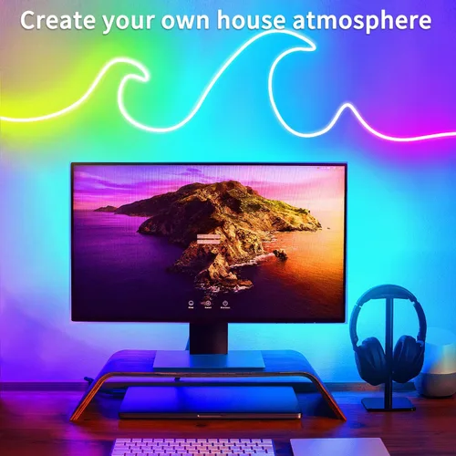 Vista 4 de segrass Luces de Cuerda LED de Neón RGB DC24V de 16.4 pies con Control Remoto/APP, Impermeables, Flexibles, Multicolor, Estilo Moderno