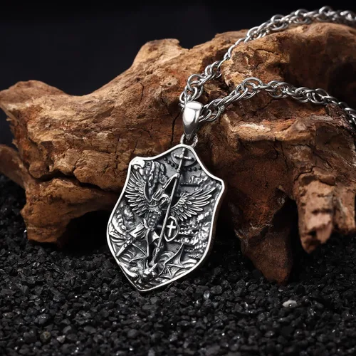 Vista 3 de Aniu Collar de plata de ley S925, San Miguel, San Cristóbal, San Benito, San Juda, Crucifijo de Jesús, San Uriel, Arcángel Rafael, San Patricio, San