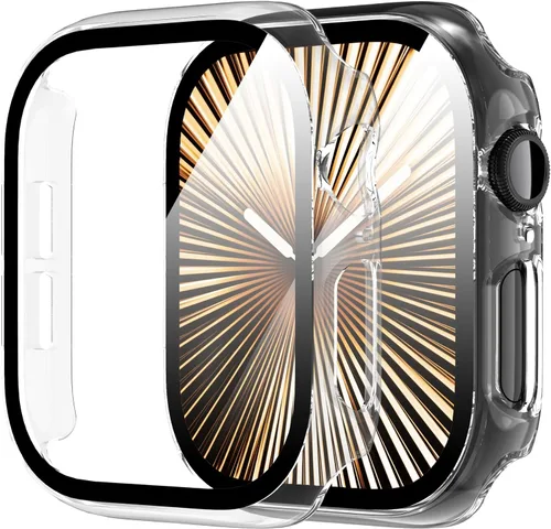 Vista 12 de Diruite Juego de 2 fundas para Apple Watch Series 3/2/1 de 38mm, protector de pantalla de vidrio templado ultradelgado de todo alrededor para iWatch