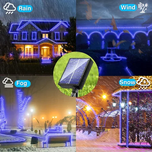 Vista 6 de Luces solares de cuerda para exteriores, impermeables, LED, 200 luces LED de cuerda solar, 72 pies, 8 modos con control remoto, flexible, tubo solar