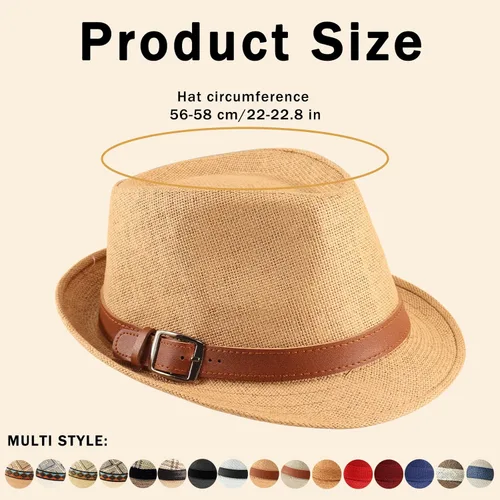 Vista 3 de Forwe Paquete de 4 sombreros de paja para hombres y mujeres, sombrero Trilby de ala corta, sombrero clásico de Panamá para el verano y la playa