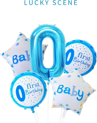 Vista 2 de Globo azul con el número 0, 40 pulgadas, Mylar premium, reutilizable, para decoración de fiesta de cumpleaños
