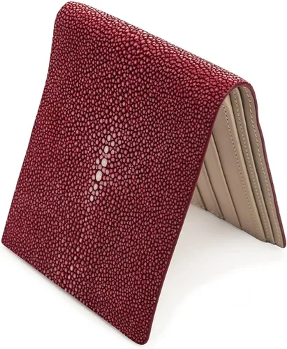 Vista 6 de Rojo Borgoña Stingray piel cuero cartera para hombre genuino