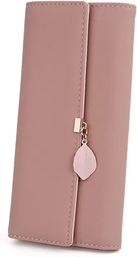 Vista 147 de UTO - Cartera pequeña RFID de piel sintética con dije de hoja, cierre de cremallera y tarjetero.
