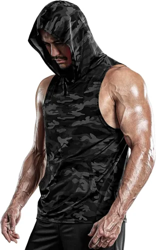 Vista 3 de DRSKIN Paquete de 2 o 1 camiseta sin mangas con capucha para hombre, culturismo, corte muscular, sin mangas, para entrenamiento de gimnasio